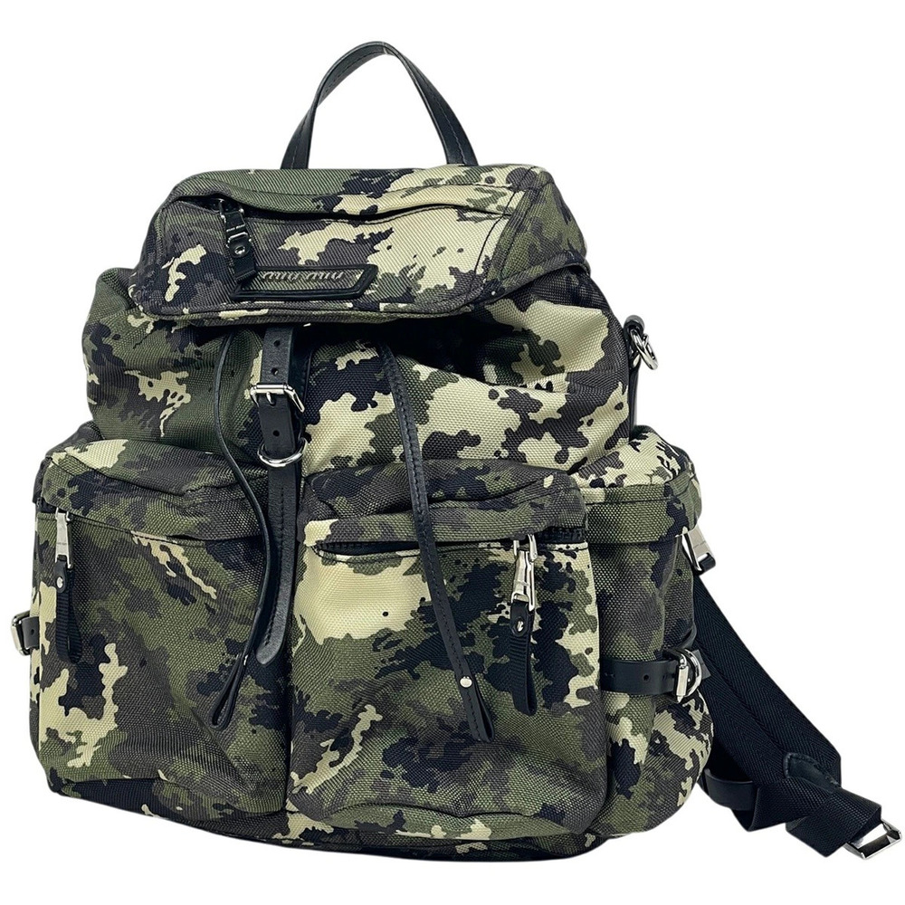 Miu Miu Backpack Camouflage Canvas Green